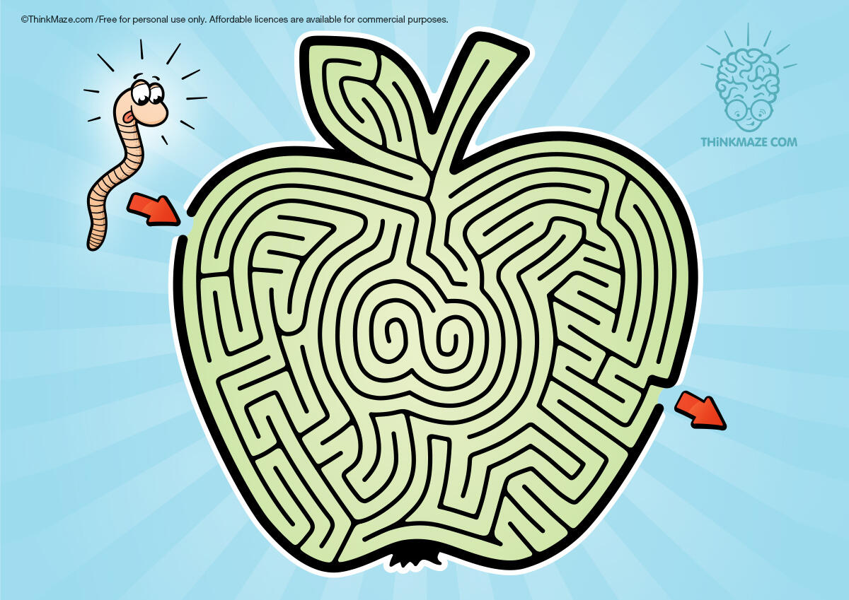 Apple maze free apple and worm maze in color