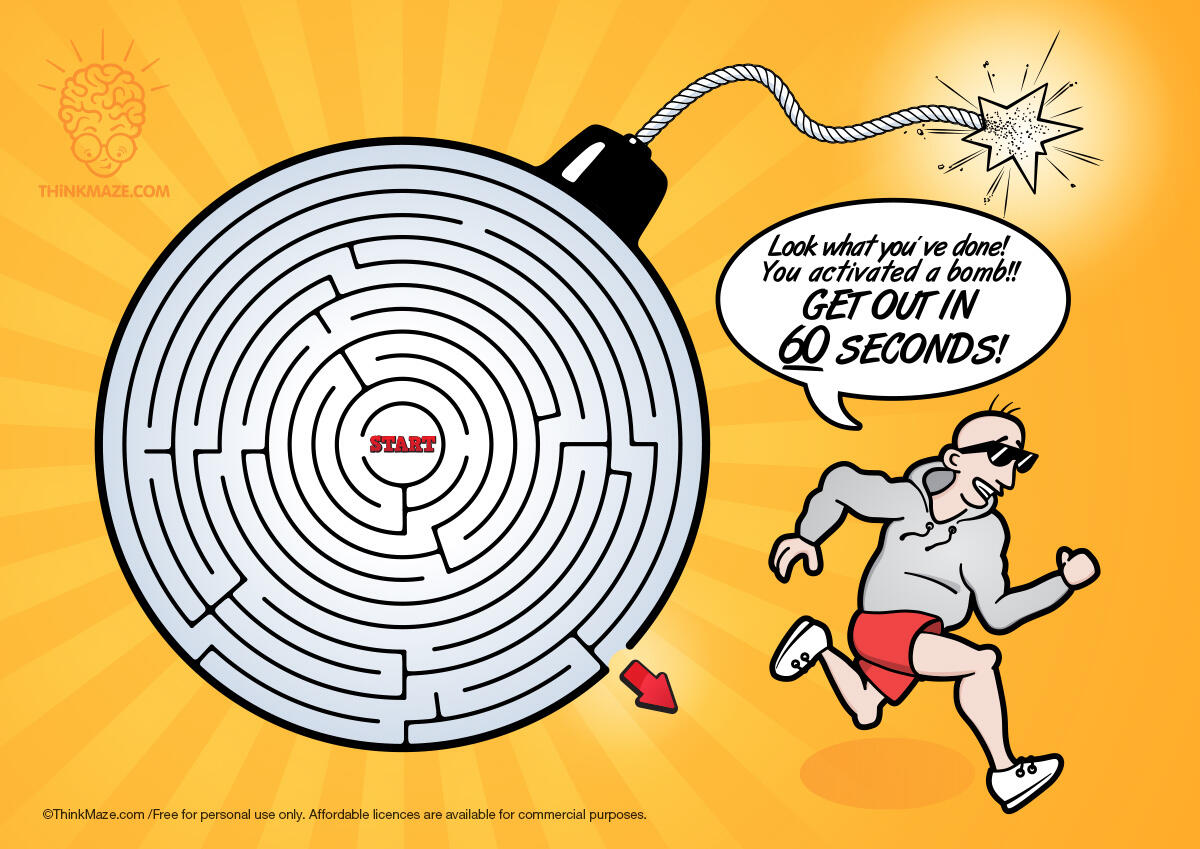 ticking time bomb maze exciting free maze in color, you have 60 seconds to get out