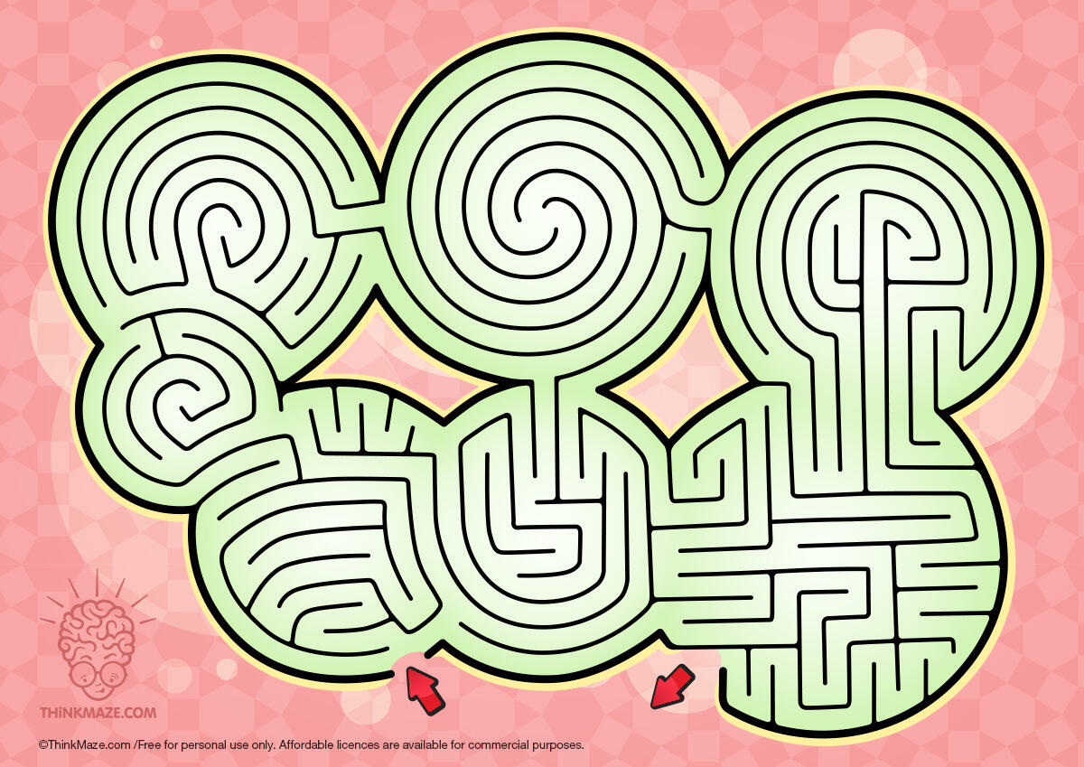 7 circles maze free maze in pink and green